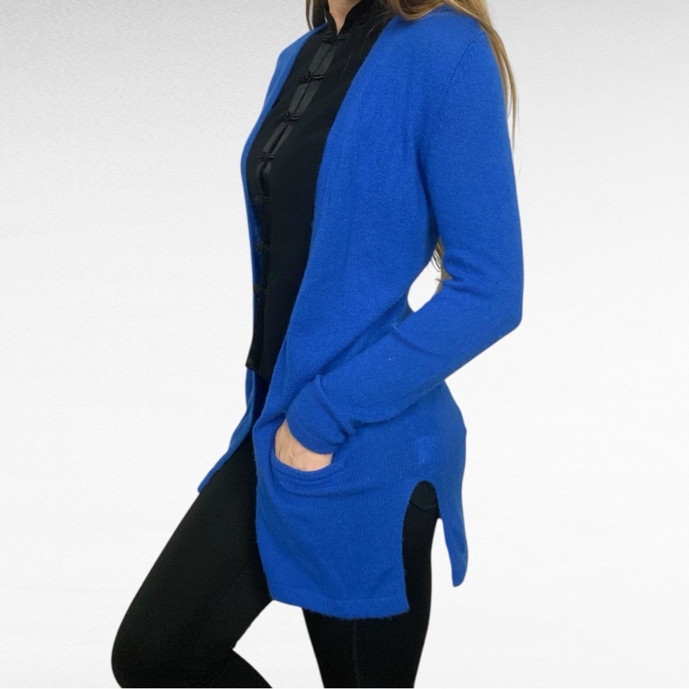 PURE Collection | Royal Blue 100% Cashmere Cozy Soft Open Front Cardigan Sweater